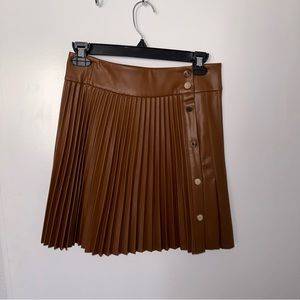 Pleated Brown Leather Skirt
